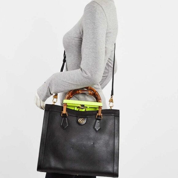 Gucci Black Leather Medium Diana Tote Bag - Picture 2 of 12